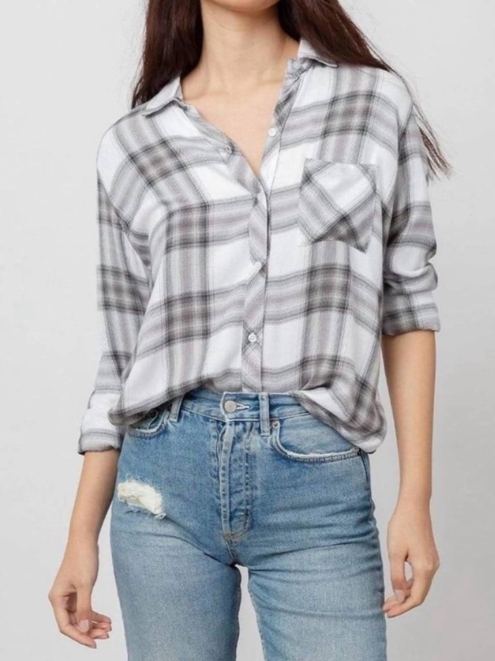 Rails Hunter Plaid Long Sleeve Shirt Flannel White Ash Mint
